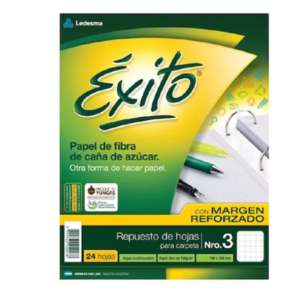 Repuesto Exito Ecologico 24 Hojas Cuadriculadas Con Margen Reforzado